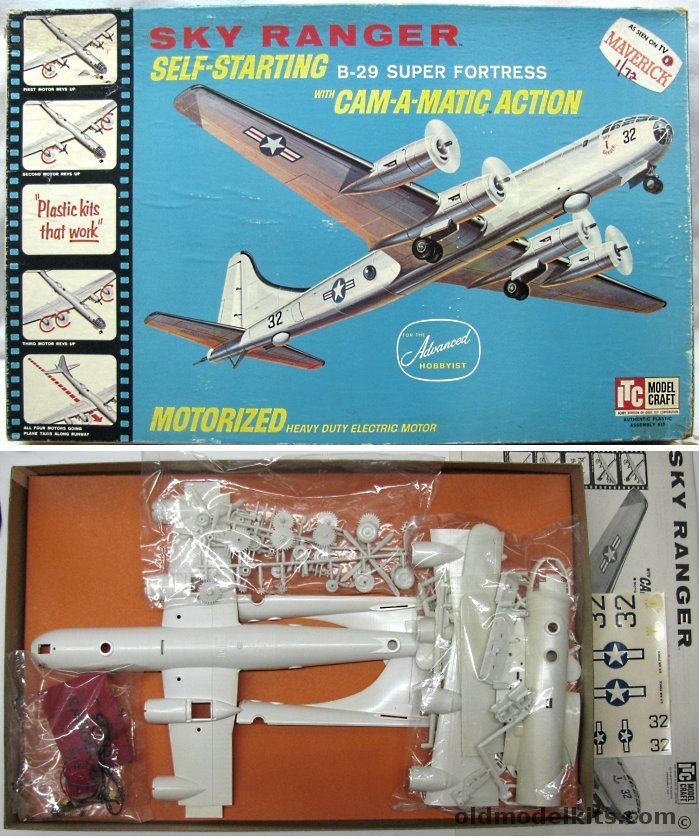 ITC 1/64 Sky Ranger B-29 Super Fortress - Motorized with Self-Starting Cam-A-Matic Action, 36467-998 plastic model kit